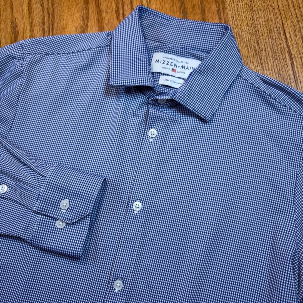 Mizzen+Main Spinnaker Shirt Mens L Blue Gingham Standard Performance Button Down